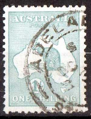 Australia 1915 1 Shilling Blue-green Kangaroo 3rd Watermark (Wmk 10) Used - Actual Stamp - Adelaide - SG40 - Oblitérés