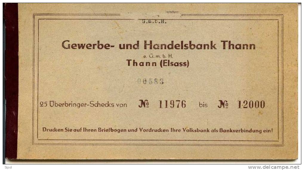 Gewerbe Und Handelsbank Thann -Carnet Complet De 25 Chèques Circulant Pdt La Guerre 1939/45 BE Militaria - Chèques & Chèques De Voyage