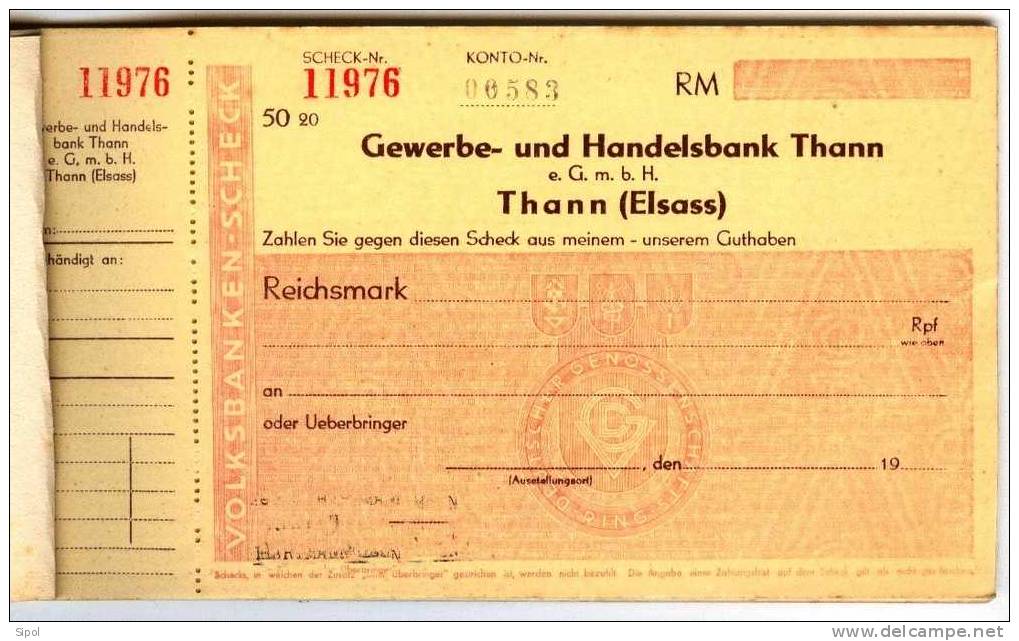 Gewerbe Und Handelsbank Thann -Carnet Complet De 25 Chèques Circulant Pdt La Guerre 1939/45 BE Militaria - Cheques En Traveller's Cheques