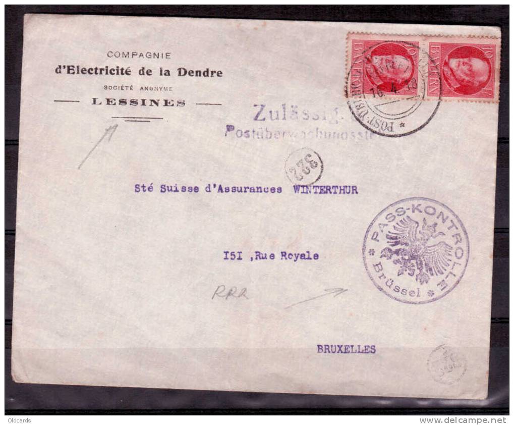 Lettre De Belgique Lutre De Lessines Affranchie Bayerne Rare 10 Pf X2 Fores Bruxelles - Armée Allemande