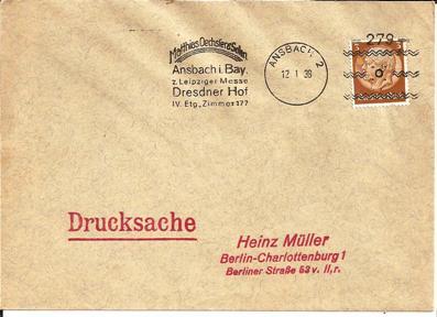 III494/ Ansbach, Firmen-Werbestempel, Dresdner Hof - Lettres & Documents