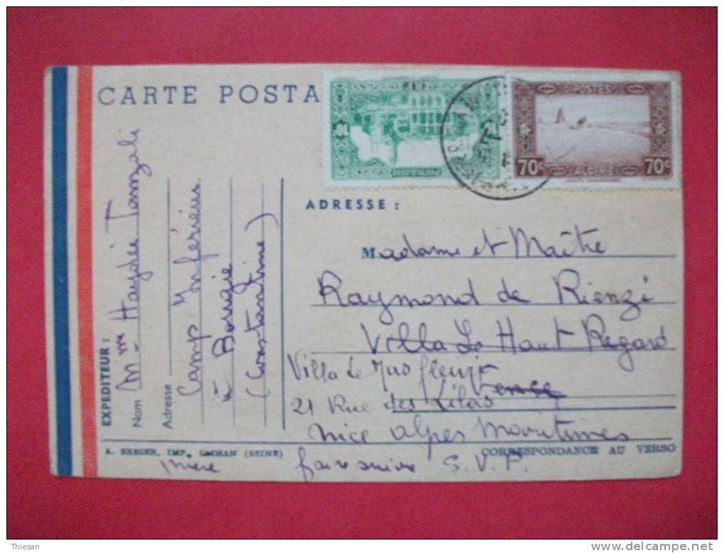 Algérie. Bougie Camp Inférieur / Constantine Sur Carte 1940 Lettre - Brieven En Documenten