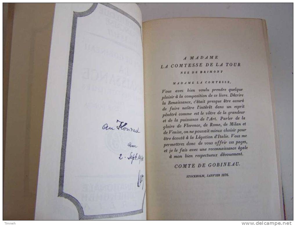 LA RENAISSANCE Comte  GOBINEAU 1922 Bibliothèque Française VOL.XXXIII Scènes Historiques TOME PREMIER Savonarole Borgia - Französische Autoren