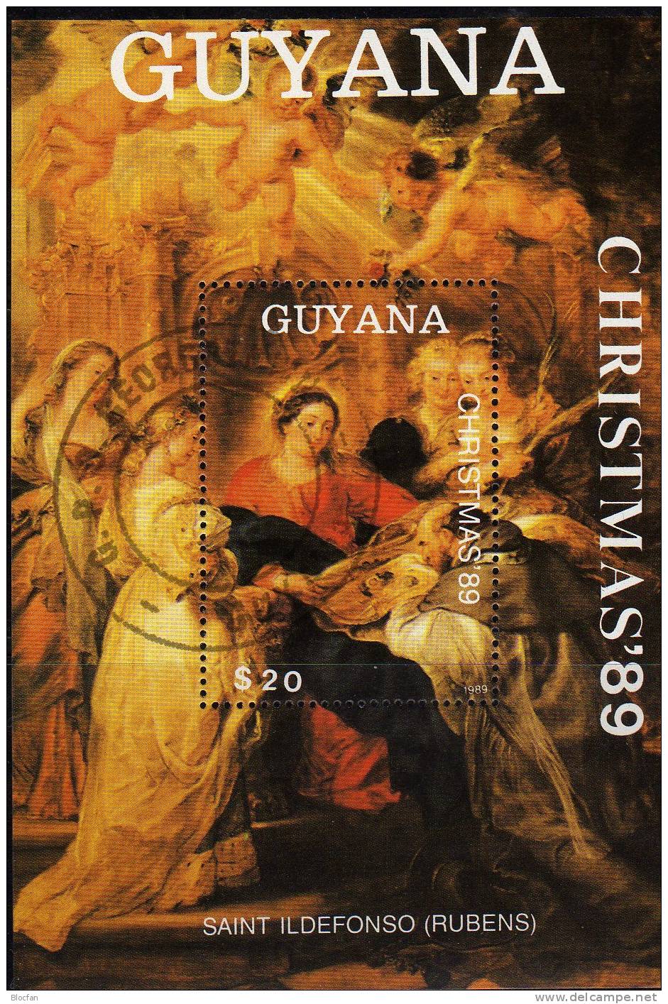 Weihnachten 1989 GUYANA 3072/6 Plus Block 71 O 54€ Gemälde Tizian Dürer Rubens Christmas Bloc Art Sheet Of America - Guyana (1966-...)