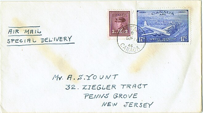 1949  Air Mail Special Delivery Plane Over Quebec City «Ê»  Sc CE3  FDC - ....-1951