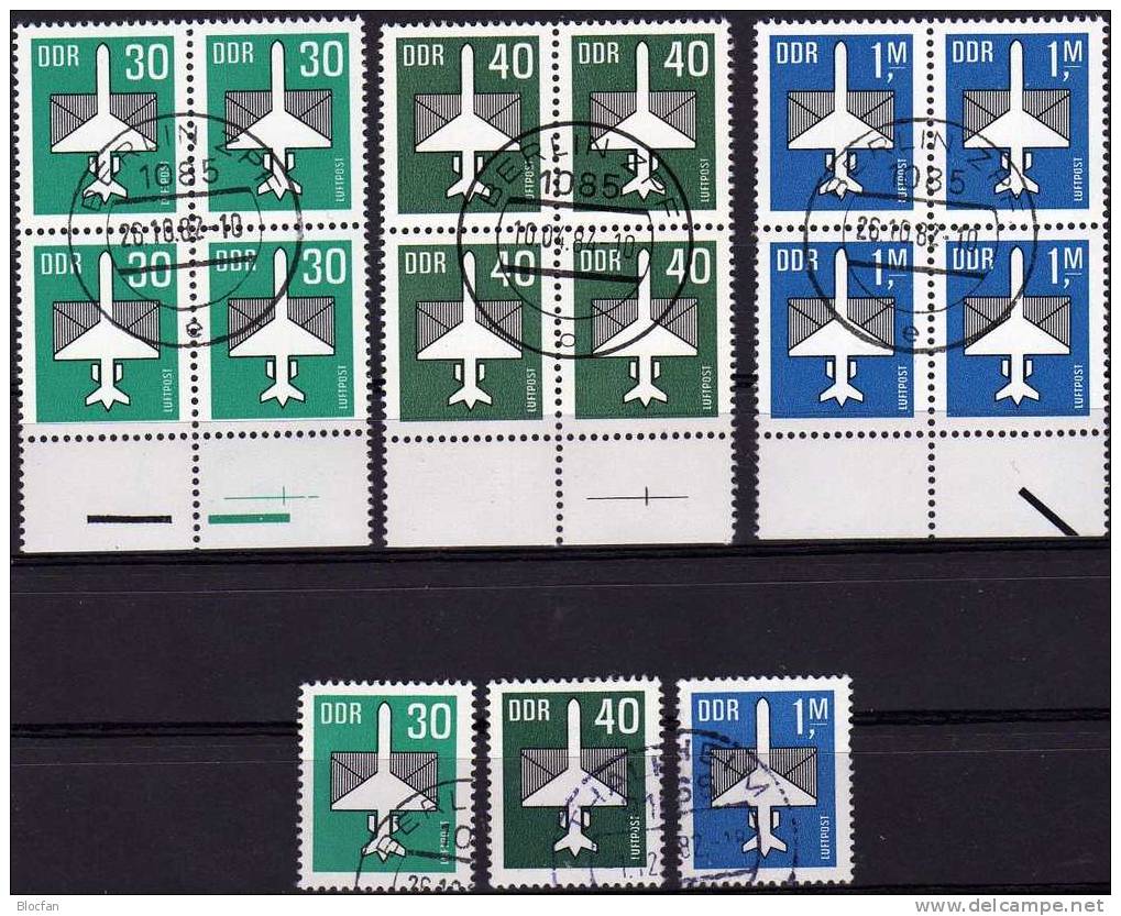 Luftpost - Serie 1982 DDR 2751/3 Plus 4-Block O 5€ Stilisiertes Flugzeug Mit Brief - Altri (Aria)