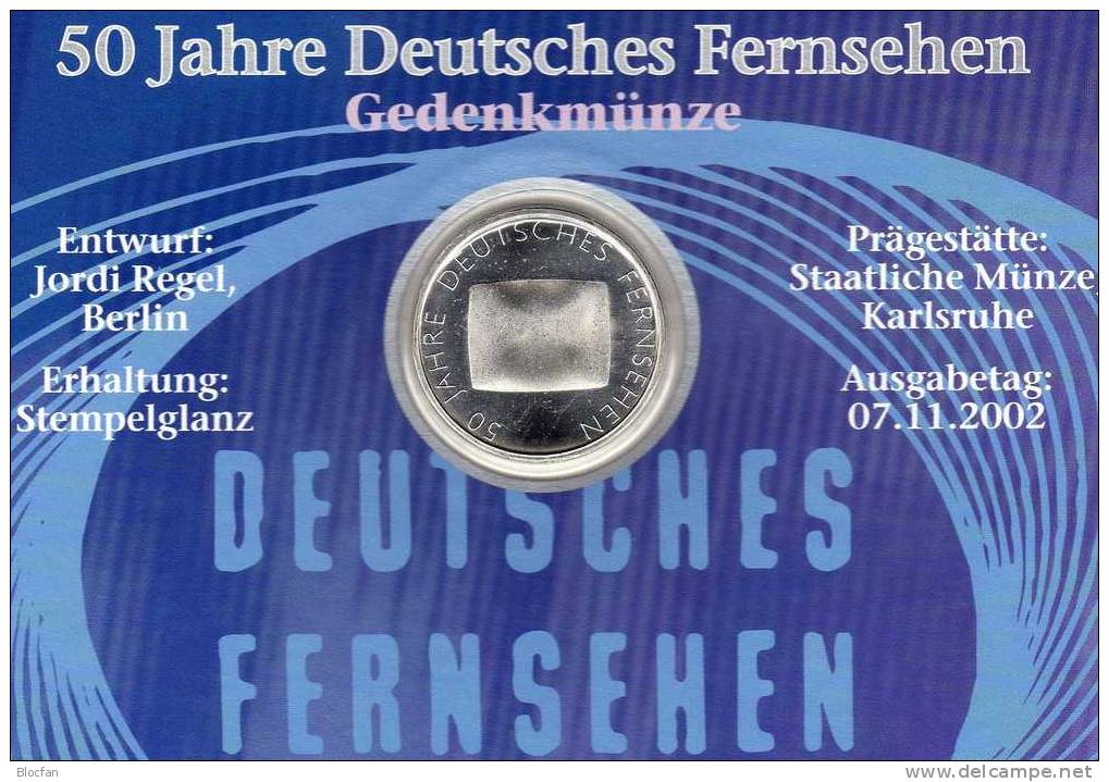 Jubiläum 50 Jahre Fernsehen Deutschland Numisblatt 5/2002+ 2288 10-KB SST 40€ Menschen-Auge Bf Document Sheet Of Germany - Gedenkmünzen