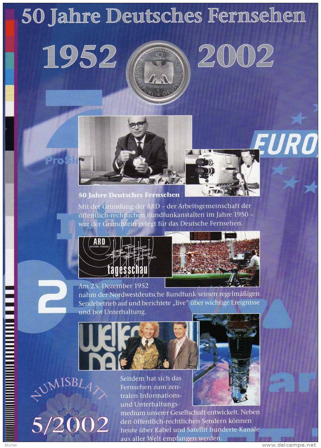 Jubiläum 50 Jahre Fernsehen Deutschland Numisblatt 5/2002+ 2288 10-KB SST 40€ Menschen-Auge Bf Document Sheet Of Germany - Commemorations