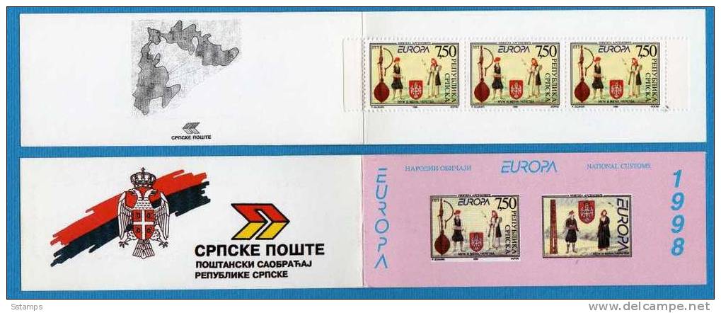 A-134    EURPA CEPT 1998 MUSICA COSTUMI SERBISCHE REPUBLIK SERBA BOOKLET- 3 STAMPS  NEVER HINGED - 1998