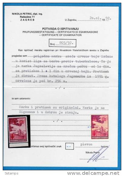 U-54  JUGOSLAVIA REGNO 1940  KINGDOM AEREI OVERPRINT ERROR-INVERTED  RRR  NEVER  HINGED CERTIFICAT - Altri & Non Classificati