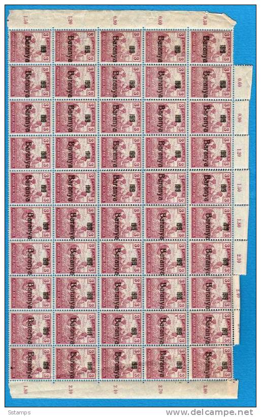 1919 BARANYA  JUGOSLAVIA SERBIA  UNGARN  OCCUPAZIONE BESETZUNG SHEET 50-STAMPS- THE STUDY OF OVERPRINT TYPS - Baranya