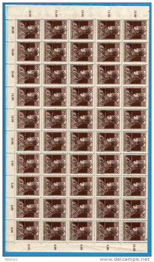 1919 BARANYA  JUGOSLAVIA SERBIA  UNGARN  OCCUPAZIONE BESETZUNG SHEET 100-STAMPS- THE STUDY OF OVERPRINT TYPS - Baranya