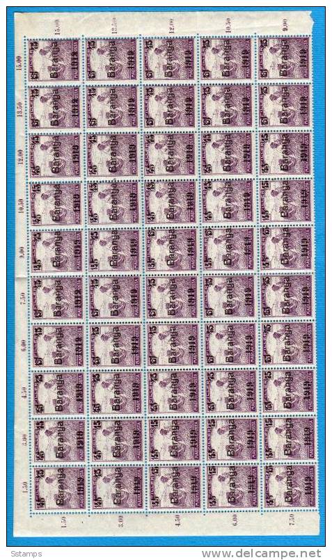 1919 BARANYA  JUGOSLAVIA SERBIA  UNGARN  OCCUPAZIONE BESETZUNG SHEET 50-STAMPS- THE STUDY OF OVERPRINT TYPS - Baranya