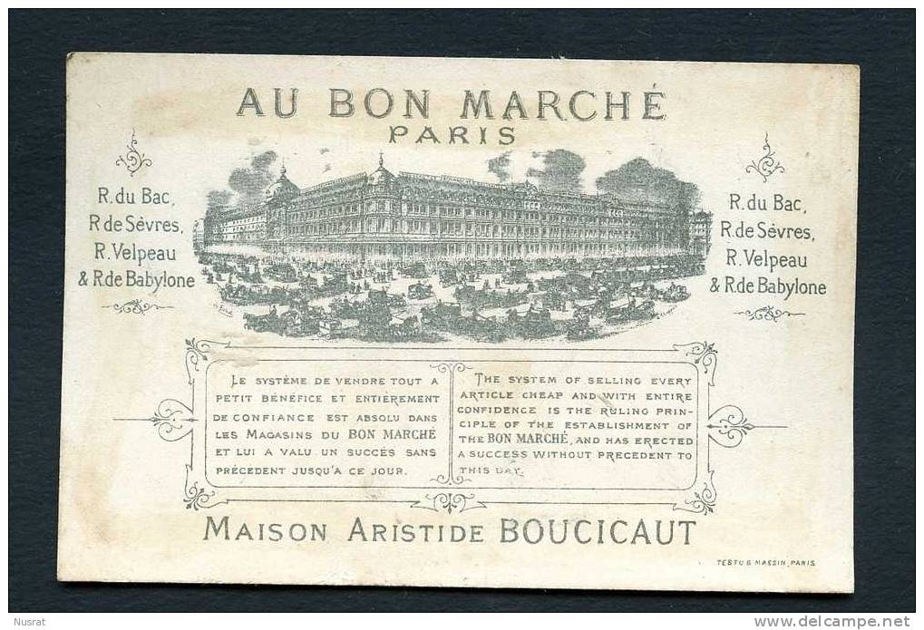 Jolie Chromo Dorée Au Bon Marché Lith. Testu & Massin, Au Rayon Chinois, Explications Pour La Représentation - Au Bon Marché