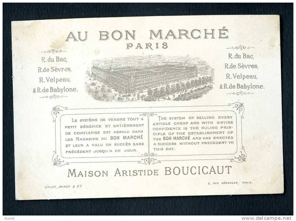 Jolie Chromo Dorée Au Bon Marché Lith. Vallet Minot, Jeune Chinois, L'hésitation, Cocotte En Papier, Série Sans Titres - Au Bon Marché