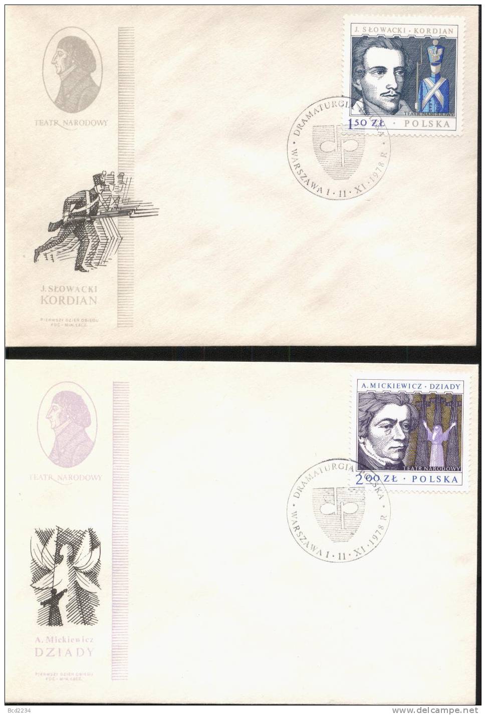 POLAND FDC 1978 POLISH DRAMA MASTERPIECES Authors Plays Theatre Writers Acting Actors Playwrights FAMOUS POLES - Theatre