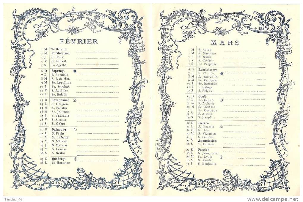 CALENDRIER DE POCHE 1898  ART NOUVEAU ( Livret A Chaque Pages Un Mois ) T B E ! ! ! - Formato Grande : ...-1900