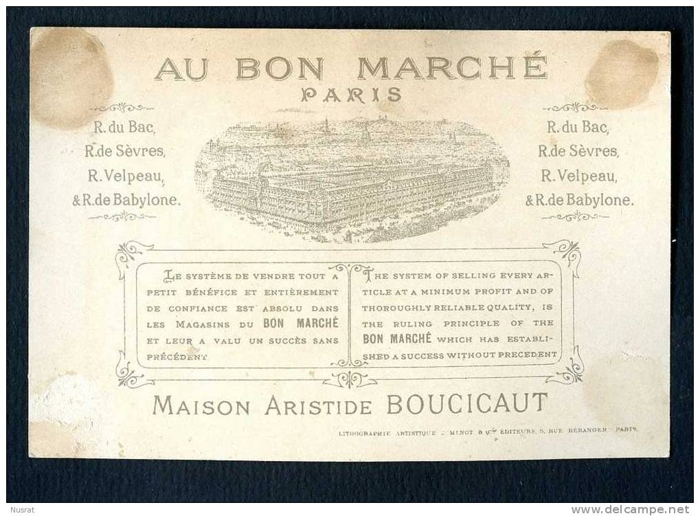 Jolie Chromo Dorée Au Bon Marché Lith. J.  Minot  Thème Bord De Mer, Sur La Plage - Au Bon Marché