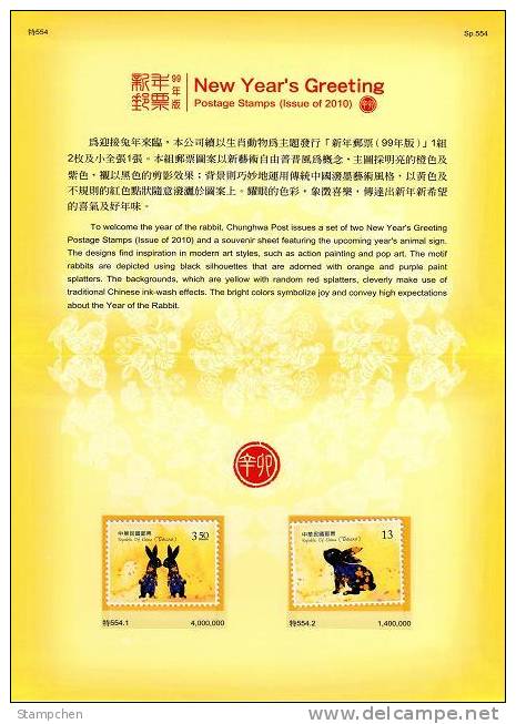 Folder 2010 Chinese New Year Zodiac Stamps - Rabbit Hare 2011 - Lapins