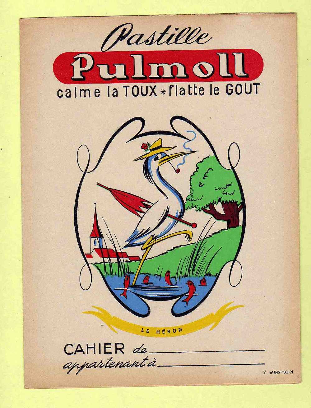 PROTEGE CAHIER : Pastille PULMOLL Calme La Toux & Flatte Le Gout Le Heron Avec Parapluie  Poissons - Schutzumschläge