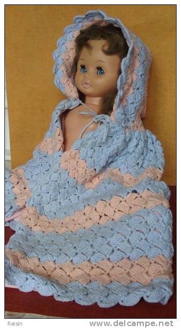 Crochet  Vêtement  Ancien Burnous Bébé Mixte Bleu Rose Début 20e Coton Fait Main Au Crochet  Doublé Toile MolletonnéeTBE - Other & Unclassified