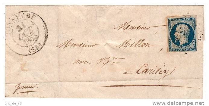 YT N°10 Obl. PC 3374 S/lettre De TONNERRE (Yonne) -1853 - 1852 Luis-Napoléon