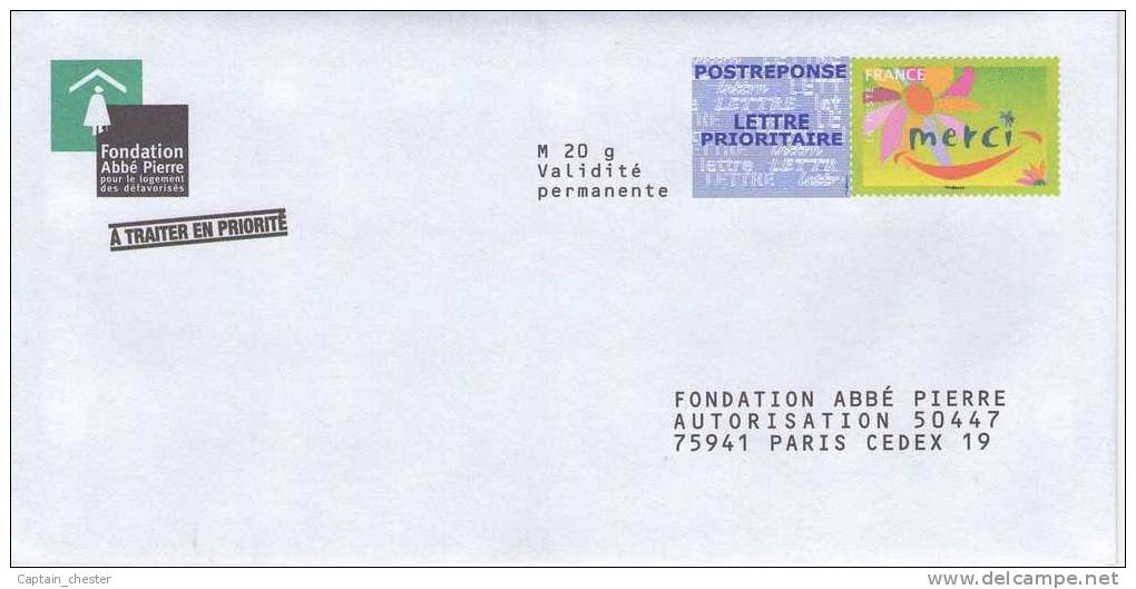 POSTREPONSE  FONDATION ABBE PIERRE NEUF ( 10P357 Repiquage Merci ) - Prêts-à-poster:reply