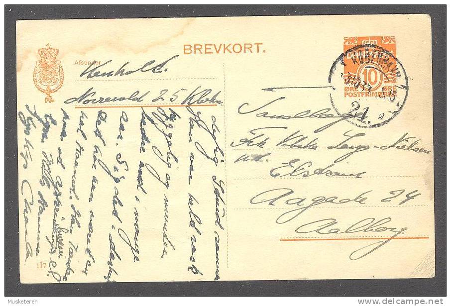 Denmark Postal Stationery Ganzsache Entier Brevkort 10 Ø Orange KØBENHAVN (21.) 1933 Cancel Card To Aalborg - Ganzsachen