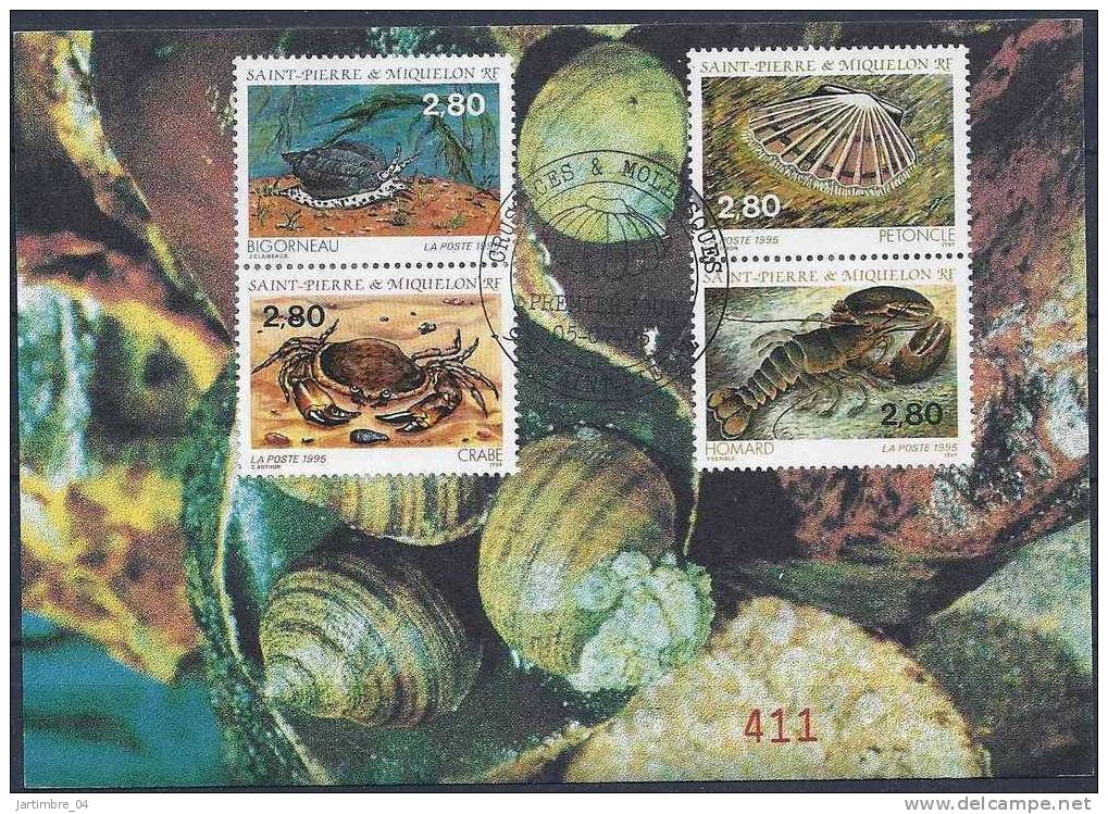 1995 ST PIERRE MIQUELON 614-17 Crustacés Carte Maximum - Briefe U. Dokumente