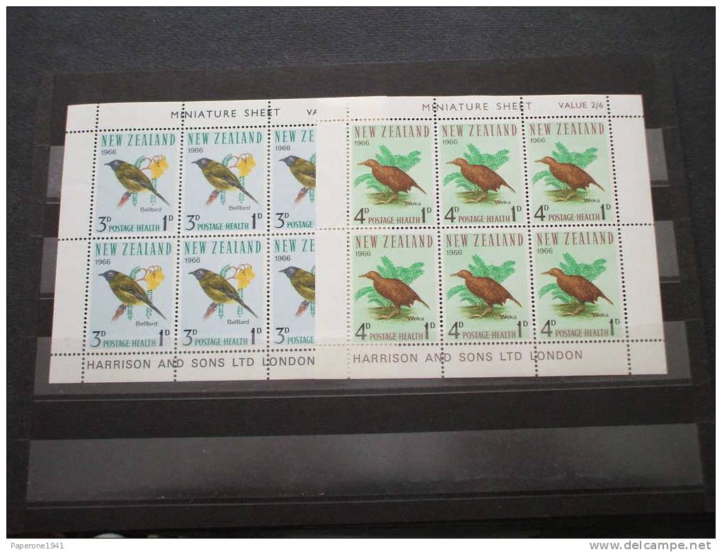 NUOVA ZELANDA - 1966 FAUNA AVICOLA 2 FOGLIETTI - NUOVI(++)-TEMATICHE - Blocks & Sheetlets