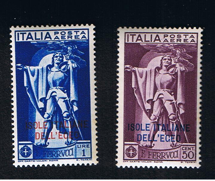 RB 636 - 1930 Italy MNH Ferrucci Air 2 Stamps Overprinted For Use In Aegean Egeo Dodecanese Rodi - Aegean