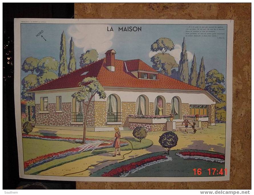 Tableau Scolaire Ascambre - La Maison - La Charpente - Didactische Kaarten