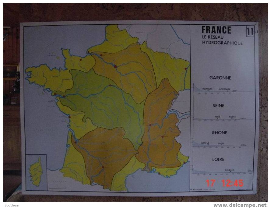 Tableau Scolaire Anscombre - La France Le Reseau Hydrographique Seine Loire - Les Côtes Manche Atlantique Méditerranée - Didactische Kaarten