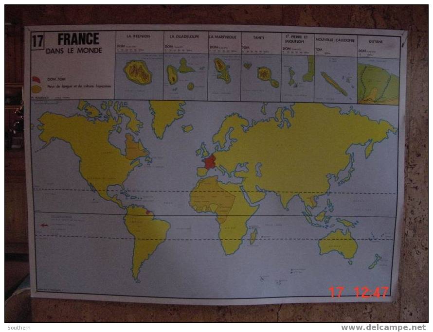 Tableau Scolaire Anscombre - La France Dans Le Monde (Réunion Antilles Tahiti St Pierre & Miquelon Nlle Calédonie Guyane - Learning Cards