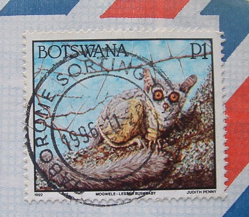 Botswana 1996 Cover To England UK - Sent To A School Council - Animals Bushbaby Lemur - Botswana (1966-...)