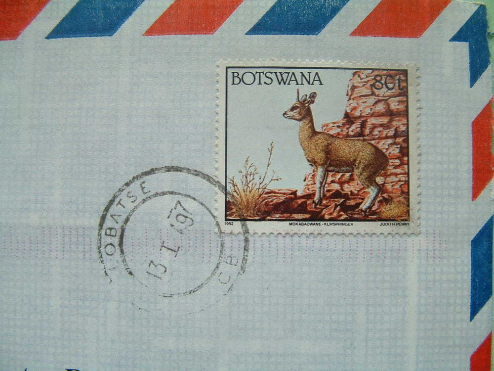 Botswana 1997 Cover To England UK - Animals Antelope Gazella Klipspringer - Botswana (1966-...)