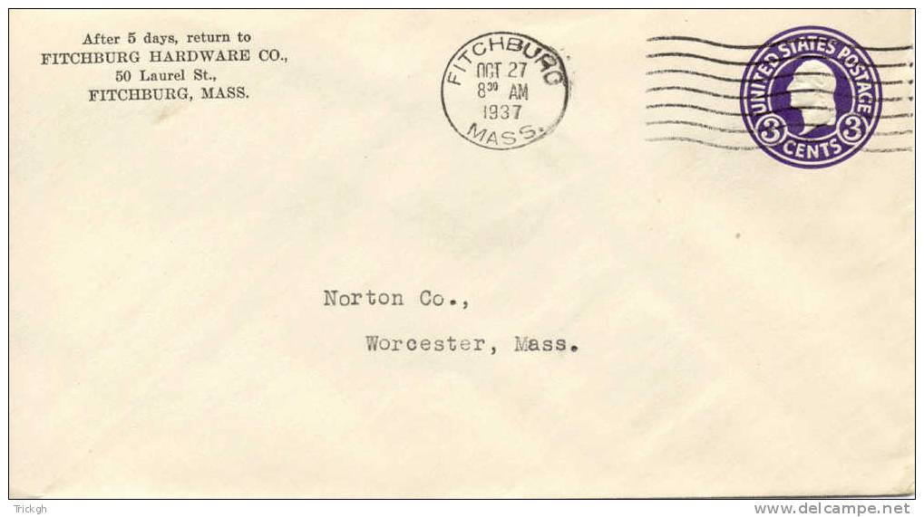 USA 1937 Fitchburg Mass. >> Worcester Mass. / Fitchburg Hardware Co - 1921-40