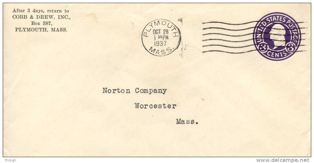 USA 1937 Plymouth Mass. >> Worcester Mass. / Cobb & Drew Inc. - 1921-40