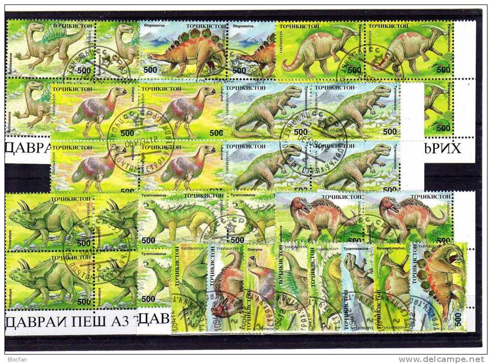 Saurier 1994 Tadschikistan 50/7+8x VB O 30€ Prähistorische Tiere Diatryma Stegosaurus Bloque Ss Bloc Sheets Bf Asia - Oblitérés