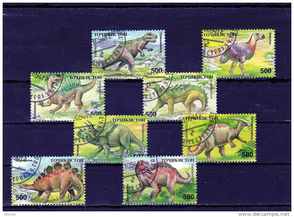 Saurier 1994 Tadschikistan 50/7+8x VB O 30€ Prähistorische Tiere Diatryma Stegosaurus Bloque Ss Bloc Sheets Bf Asia - Gebruikt