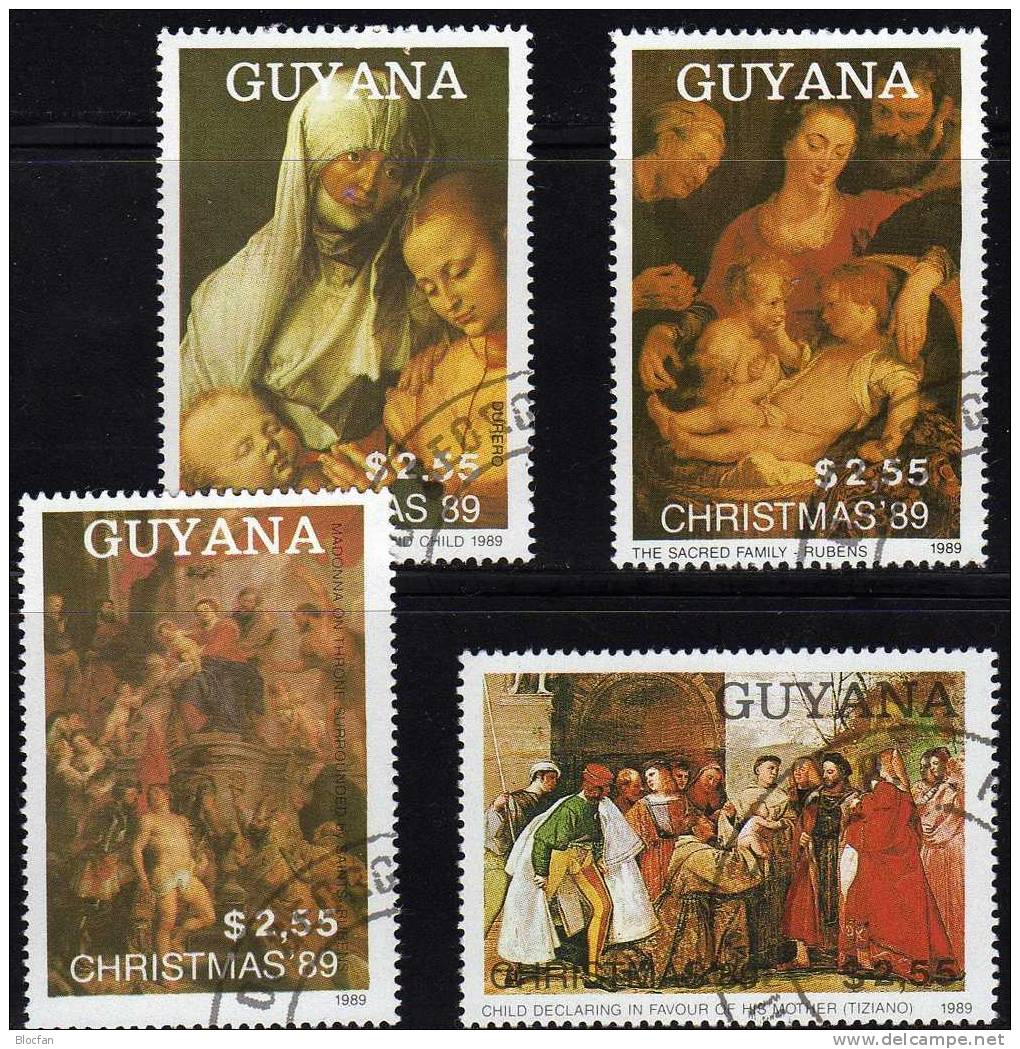 Weihnachten 1989 GUYANA 3072/6 Plus Block 71 O 54€ Gemälde Tizian Dürer Rubens On Art Bloc Christmas Sheet Of America - Guyane (1966-...)