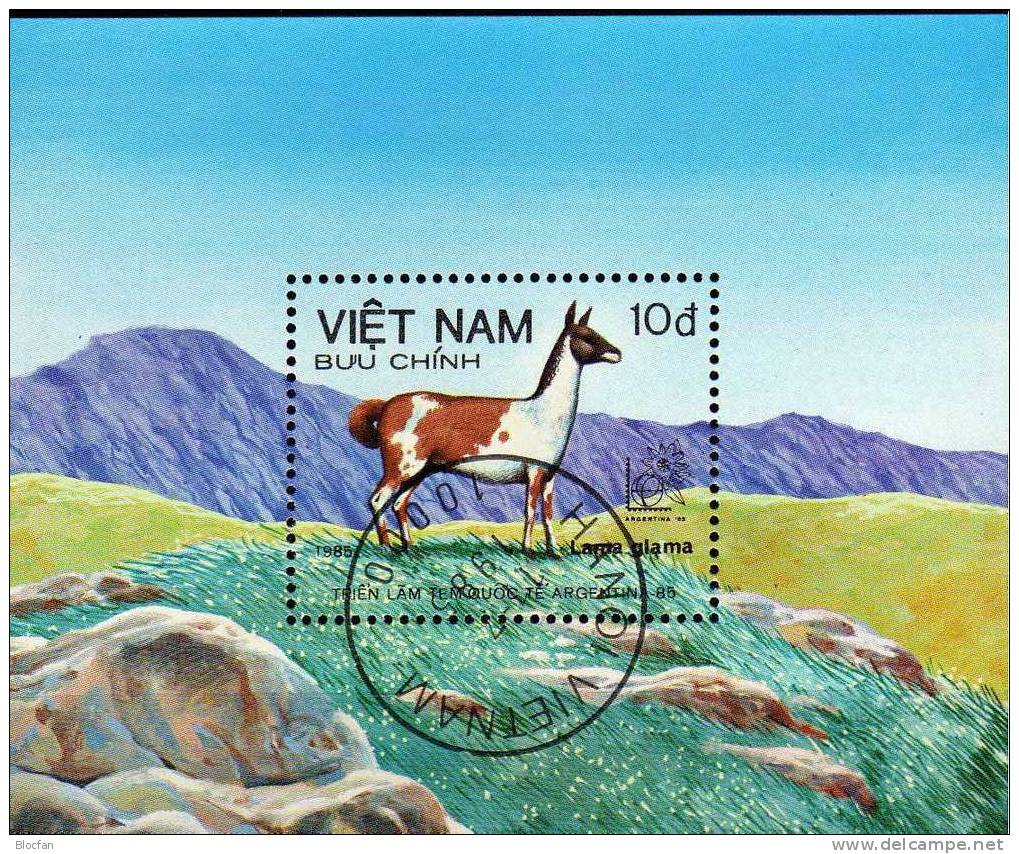 Expo Argentina 1985 Buenos Aires Vietnam Block 38 O 1€ Naturschutz WWF Lama-lama Bloque Bloc M/s Fauna Sheet Bf Viet Nam - Nature