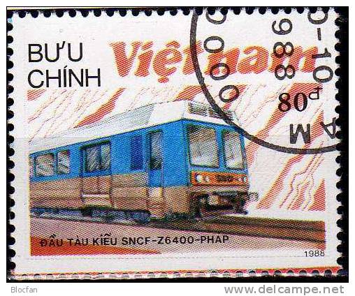 Historische Eisenbahn 1988 Vietnam Block 65 O 2€ Lok SNCF-Z 6400 Bloque Hojita Bloc M/s Train Souvenir Sheet Bf Viet Nam - Autres (Terre)