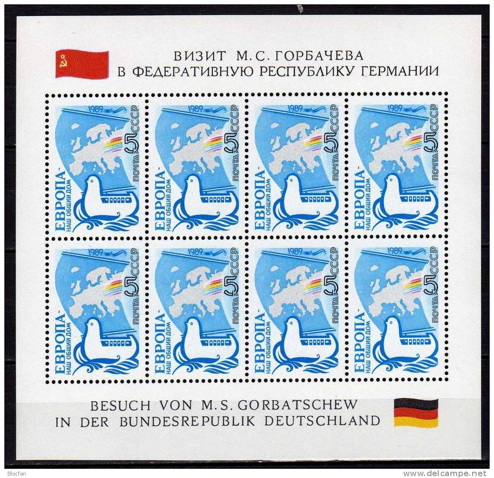 EUROPA Unser Gemeinsames Haus 1989 USSR 5955 KB ** 20€ Friedenstaube Gorbatschow In Deutschland M/s Flags Sheetlet Bf SU - 1989