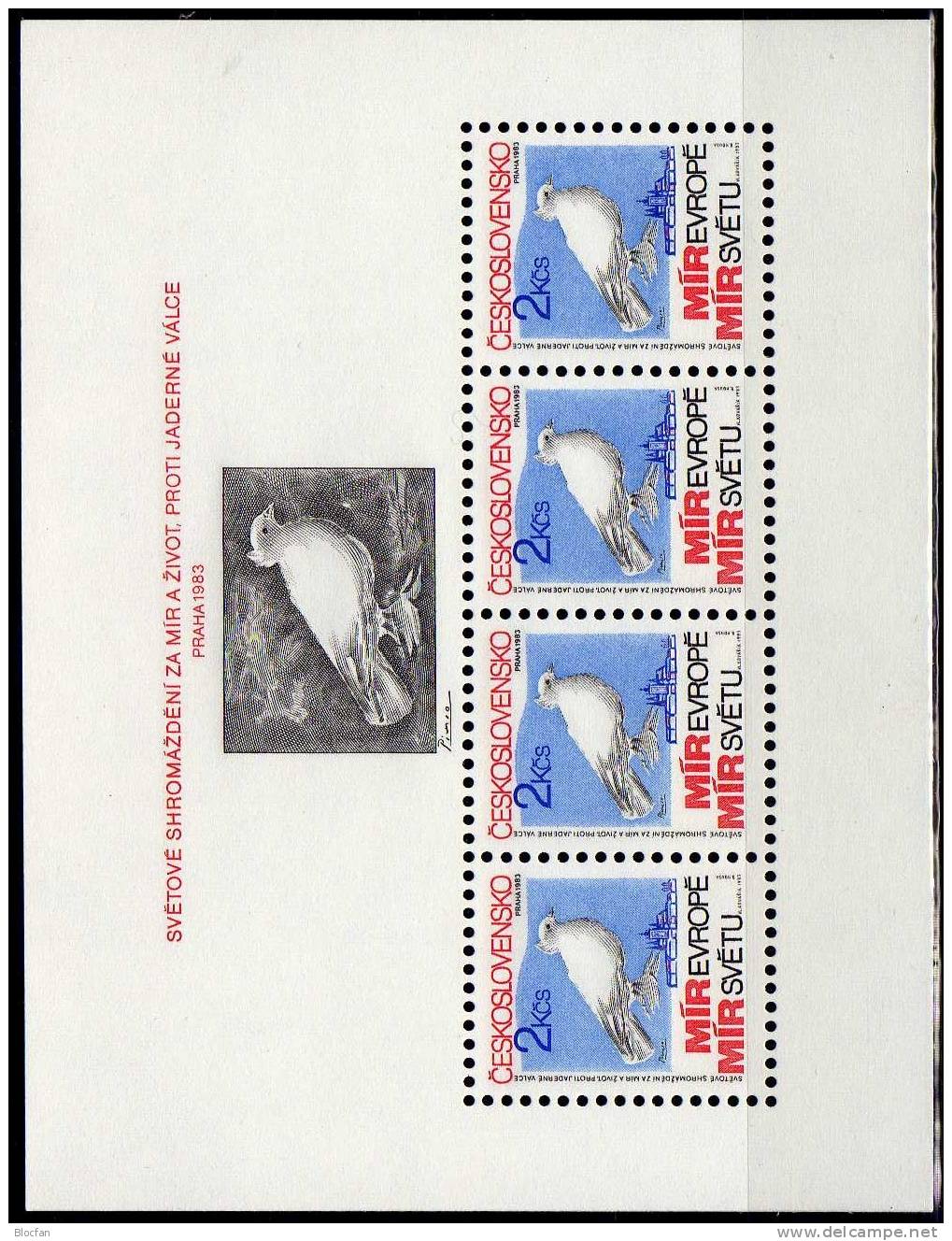 Friedenstreffen Prag 1983 CSSR 2720, Block 54 Plus Bloc 54 I ** 68€ Mit Abart Ohne Nummer Picasso-Taube Sheet From CSR - Unused Stamps