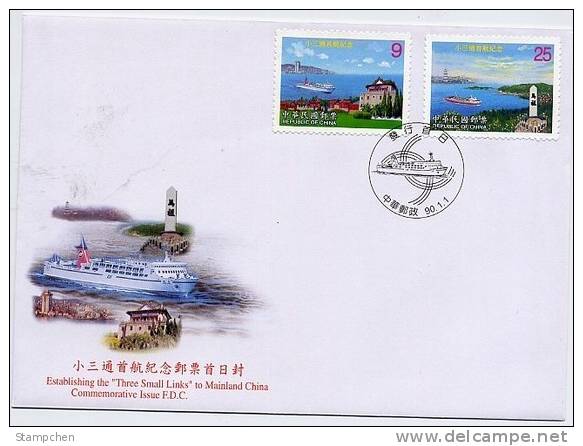 FDC 2001 3 Small Links Stamps Tower Ship Sailing Boat - Inseln