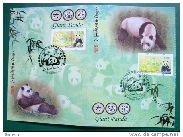 Maxi Cards 2010 Giant Panda Bear ATM Frama Stamps--Green Imprint- Bamboo Bears WWF - Cartes-maximum