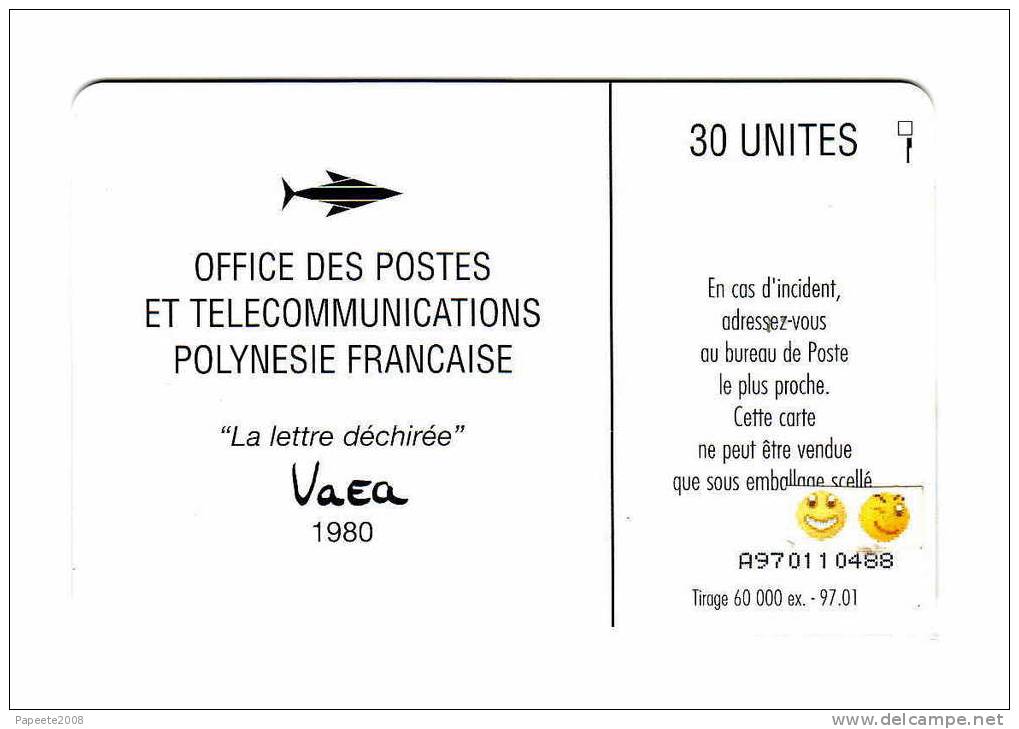 PF 28B - La Lettre Déchirée / 3° Série "brillante"- GEM 10 / 1A - 30 U - 1997 / 01 - TTBE - Polynésie Française