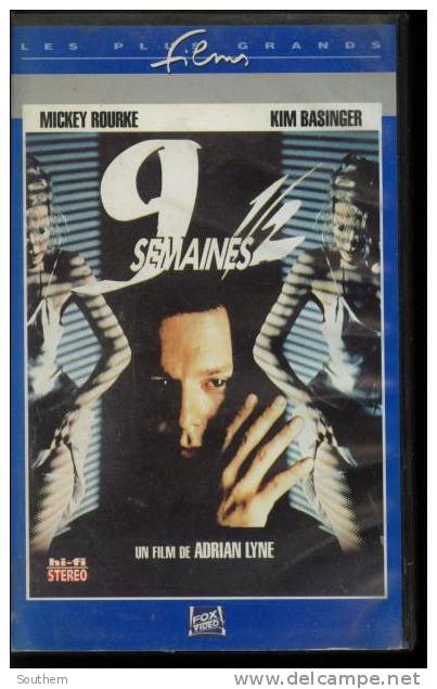 K7 Vidéo VHS Secam  Adrian Lyne  " 9 Semaines 1/2 "  Basinger  Rourke - Klassiker