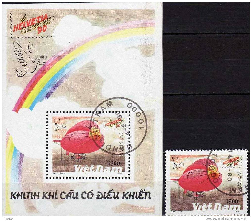 Exposition Helvetia 1990 Vietnam 2248, Block 74 A Plus B O 14€ Zeppelin über Bodensee Bloc Souvenir Sheet From Viet Nam - Vietnam